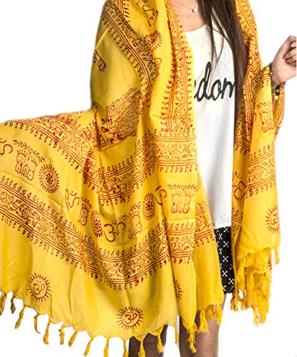Tribe Azure Fair Trade Large Scarf Wrap Yoga Soft Cotton Mix Hand Printed Boho Bohemian White Black Yellow