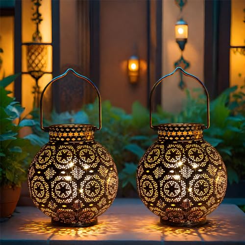 TRIROCKS Set of 2 Moroccan Style Metal Table Lamp 7'' High Battery Powered Cordless Lamp with LED Fairy Lights Bulb Perfect for Home Living Room Parties Tabletop Indoors(Brown) - color: Brown