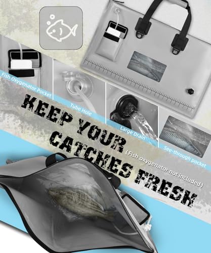 ARCFOX Live Fish Bag Weigh in Bag 28x17in Gray, Tournament Fishing, Detachable Mesh Liner, Waterproof, Leakproof, Airtight Zipper, Inflatable/Drain Valve, Oxygen Machine Storage Pocket, Measure Scale
