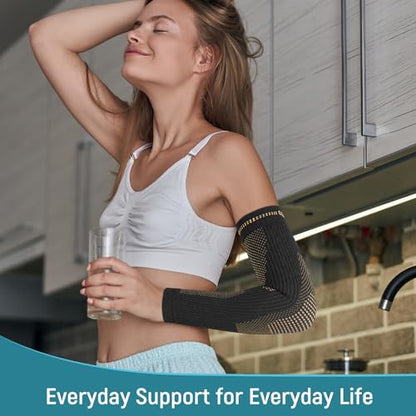 Copper Elbow Compression Sleeve - Tennis & Golfers Elbow Support Brace, Extends to Forearm for Complete Pain Relief, Wider Fit Hugs Joint, X-Large - size: X-Large