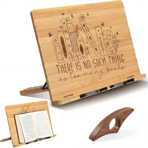 Maitys 2 Pcs Bamboo Book Stand Adjustable Books Holder Tray 11''x 7.8'' Book Gifts for Reading Lovers Page Paperclips with Thumb Books Holder Cookbook Textbooks Reading Gifts Accessories