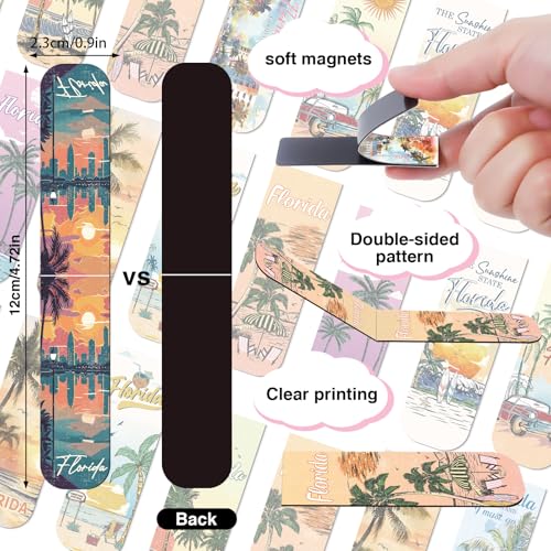 Wxiben Florida Magnetic Bookmark Gifts - 48PCS Traveling City Magnetic Bookmarks USA City Book Marks Page Magnets Marker Clip for Women Book Lovers Traveler Students Teacher Florida Souvenirs Gift - style: Florida