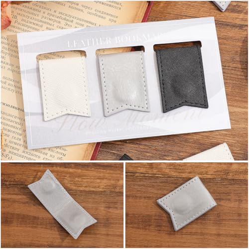 3PCS Magnetic Leather Bookmarks，Book Marks for Books, Strong Magnet Reading Accessories for Men & Women，Long-Lasting and Durable Gift Suitable for Book Lovers & Students (Black, Silver, White) - style: Silver Ink