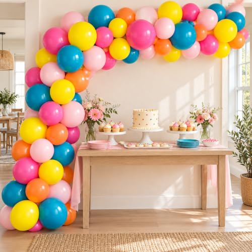 Colorful Balloons, 12 Inch Rainbow Multicolor Balloon for Birthday Party - color: Tropical Summer