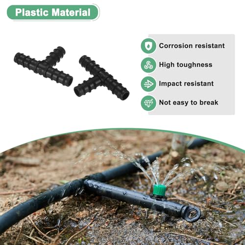 M METERXITY 10-Pack Drip Irrigation Barbed Fittings, for 3/8 Inch Tees Tubing Connector Plastic Coupling Irrigation Parts for Garden/Greenhouse/Aquarium/Flower Pot, Drip Pipe Accessories - style: 3-Way