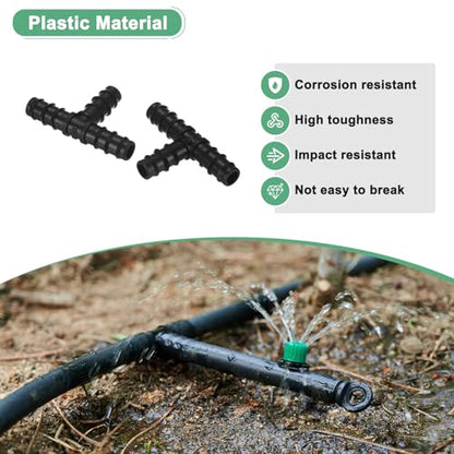 M METERXITY 10-Pack Drip Irrigation Barbed Fittings, for 3/8 Inch Tees Tubing Connector Plastic Coupling Irrigation Parts for Garden/Greenhouse/Aquarium/Flower Pot, Drip Pipe Accessories - style: 3-Way