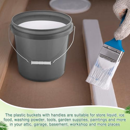 Tioncy 10 Pcs 2 Gallon Plastic Buckets with Lids and Handles,Grey | Storage Pails for Paint, Cleaning, Organizing, Durable Containers, Metal Handles, Plastic Material - color: Gray