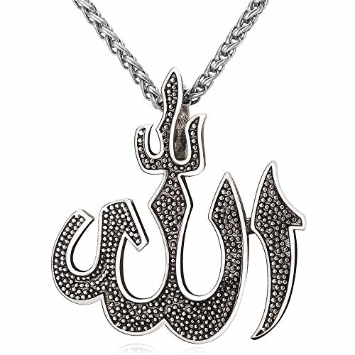 U7 Allah Pendant Necklace with Chain Platinum / 18K Gold Plated Muslim Jewelry Islamic Pendant - color: 04.Stainless Vintage Big
