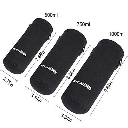 Neoprene Water Bottle Carrier Bag with Adjustable Shoulder Strap,Insulated Water Bottle Cover for Stainless Steel/Glass/Plastic Bottles - color: Black, size: 500ml