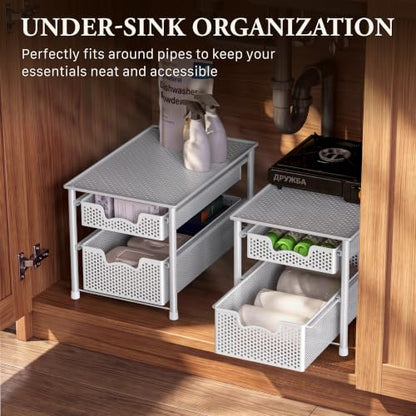 Simple Houseware Stackable 2 Tier Sliding Basket Organizer Drawer, White - color: White, size: 2-Tier