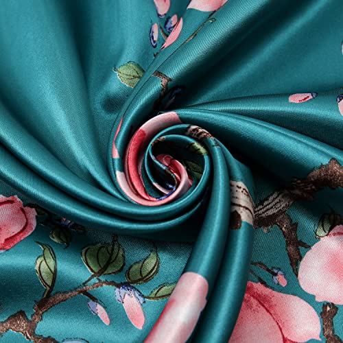 RIIQIICHY Head Scarf for Women Like Silk Satin Scarf for Hair Wrapping at Night Bandana Square Scarf for Sleeping 35 Inch - color: Darkcyan/Peach/Green/Dark Brown/ Navy