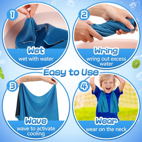 4 Pack Mini Cooling Towels (30"x9") - Kids Cooling Towel, Soft Breathable Cooling Neck Wraps with UPF 50 Sun Protection for Boys Girls Running Exercise Parent-child Activities School Outdoor Sports - color: Blue & Grey & Green & Magenta