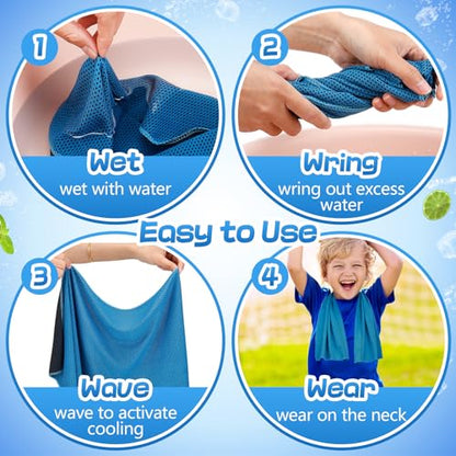4 Pack Mini Cooling Towels (30"x9") - Kids Cooling Towel, Soft Breathable Cooling Neck Wraps with UPF 50 Sun Protection for Boys Girls Running Exercise Parent-child Activities School Outdoor Sports - color: Blue & Grey & Green & Magenta