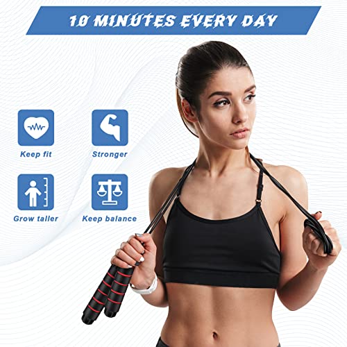 Junkin Jump Ropes for Fitness with Ball Bearings Speed Jumping Adjustable Skipping Rope with Foam Handles Exercise Stuffer for Men Women Cardio Training Slim Body - color: Red, Green, Black, Blue