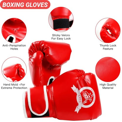 SEISSO Boxing Kick Pads Punching Mitts Curved,Kids Boxing Gloves,Leather Material Art Karate Pad Thai Hand Pad Focus Target Kickboxing Hand Target for Kicking Shield Training,Sparring,Dojo(5Pcs Set)