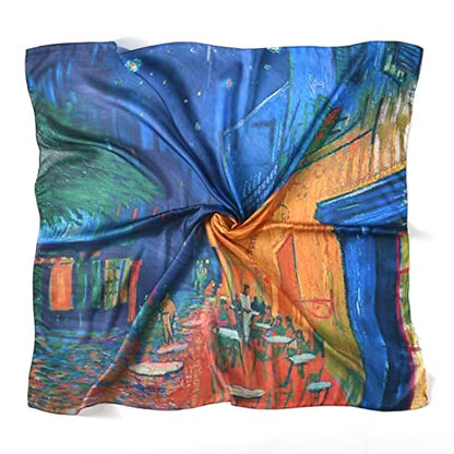 100% Mulberry Silk Scarf-Printed or Solid Color 35” Square Large Silk Hair Head Wrap Scarf With Gift Box Package - color: Style 51