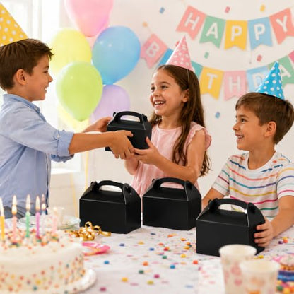 The Dreidel Company Black Gable Treat Boxes, 25-Count Party Favors, 6.25" Inch Wide x 3.5" Inch Thick x 3.5" Inch Tall Box, 25-Pack - color: Black