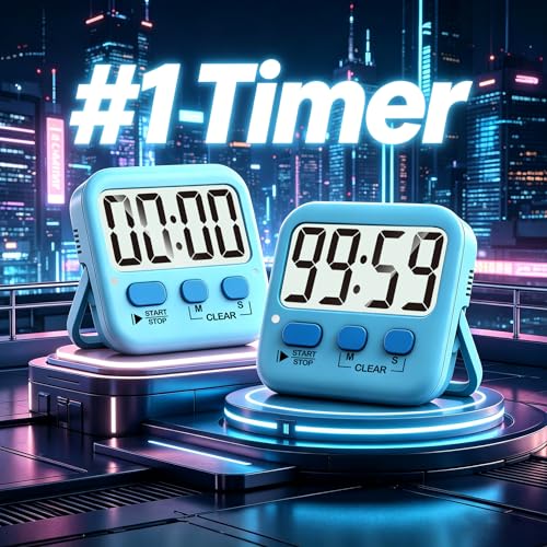 2 Pack Digital Timer for Kids Classroom Kitchen Timers for Cooking | w/ Battery, Easy to View, Alarm, Mute Mode, Count Down/Up, Magnetic, Kickstand, Hanging, Classroom Timer for Teacher Supplies - color: Clear Blue