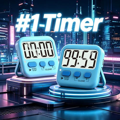 2 Pack Digital Timer for Kids Classroom Kitchen Timers for Cooking | w/ Battery, Easy to View, Alarm, Mute Mode, Count Down/Up, Magnetic, Kickstand, Hanging, Classroom Timer for Teacher Supplies - color: Clear Blue