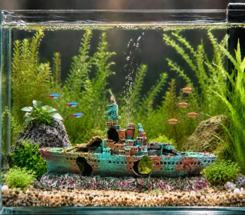 Eco-Friendly Resin Aquarium Shipwreck Decor, Realistic Sunken Ship Fish Tank Ornament, Safe Hideout & Landscaping Accessory for Betta Fish, Freshwater and Saltwater Aquariums