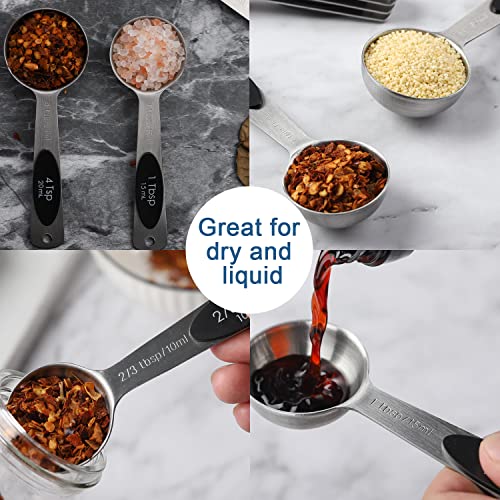 Magnetic Measuring Spoons Set of 9 Stainless Steel Measuring Spoons | Heavy Duty Nesting Teaspoons Tablespoons for Measuring Dry and Liquid Ingredients