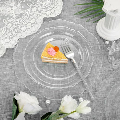 Liacere 150PCS Clear Silver Plastic Plates & Disposable Silver Plastic Silverware with Glitter Bamboo Handle Cutlery-Baroque Clear Disposable Plates for Wedding & Party - color: Silver, size: Baroque Style