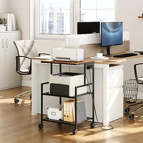 MAHANCRIS Mobile Printer Stand and Fish Tank Stand Bundle, 3-Tier Industrial Printer Cart with Power Outlets and 2 USB Ports, 40-50 Gallon Aquarium Stand with Storage Cabinet, PTHR78E01-FTHR50E01