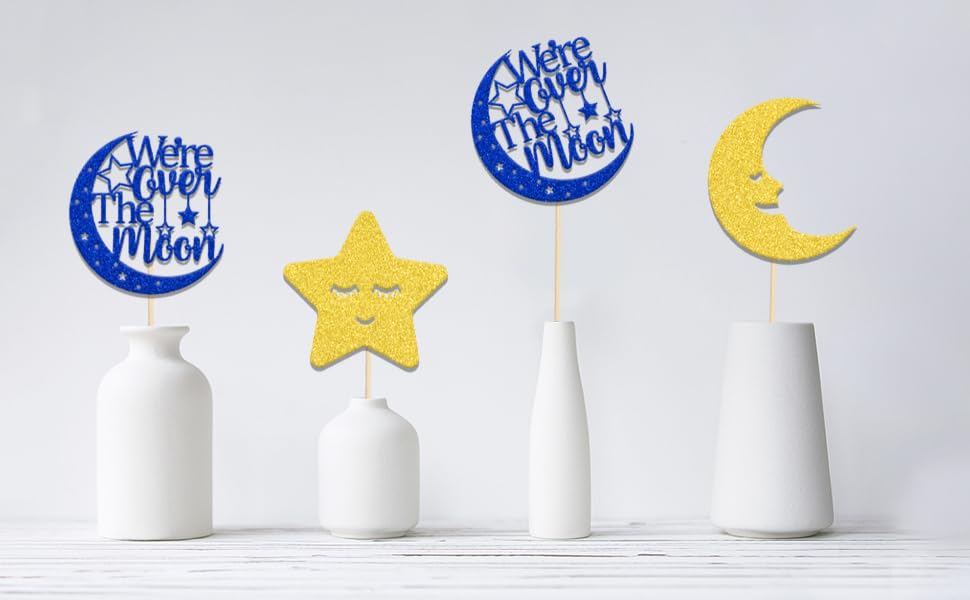 12PCS We're Over The Moon Centerpiece Sticks Star and Moon Baby Shower Party Decorations for Table