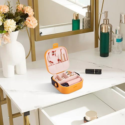 Silicone Jewelry Boxes Present Box,PU Leather Travel Jewelry Case,Mini Jewelry Box Travel Jewelry Box Jewelry Gift Boxes Necklaces Earrings Bracelets Boxes for Women,Orange - color: Orange