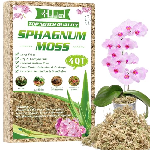 Halatool 3.6 OZ Sphagnum Moss for Plants, 4 QT Long Fiber Dried Orchid Moss | Drainage & Moisture Retention, Natural Moss for Ferns, Succulents, Carnivorous, Orchid Repotting, Terrariums, Reptile Bedding - size: 4 qt (0.2 lbs)