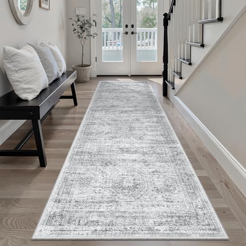 Soalmost Washable Runner Rug 2'6"x8' Kitchen Hallway Runners Grey - color: Grey, size: 2'6" x 8' (Runner)