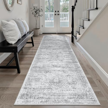 Soalmost Washable Runner Rug 2'6"x8' Kitchen Hallway Runners Grey - color: Grey, size: 2'6" x 8' (Runner)