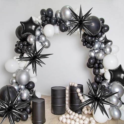 22 Pcs Black Star Balloons,22/18/10 Inch Star Foil Mylar Balloon,Spike Balloon and Four Pointed Balloons for Party Supplies Christmas Birthday Wedding Photo Booth (Black) - color: Black