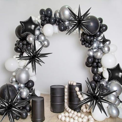 22 Pcs Black Star Balloons,22/18/10 Inch Star Foil Mylar Balloon,Spike Balloon and Four Pointed Balloons for Party Supplies Christmas Birthday Wedding Photo Booth (Black) - color: Black