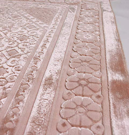 Modefa Velvet Prayer Rug with Prayer Beads Turkish Janamaz Sajadah Floral Stamp Luxury Plush (Light Pink) - color: Light Pink