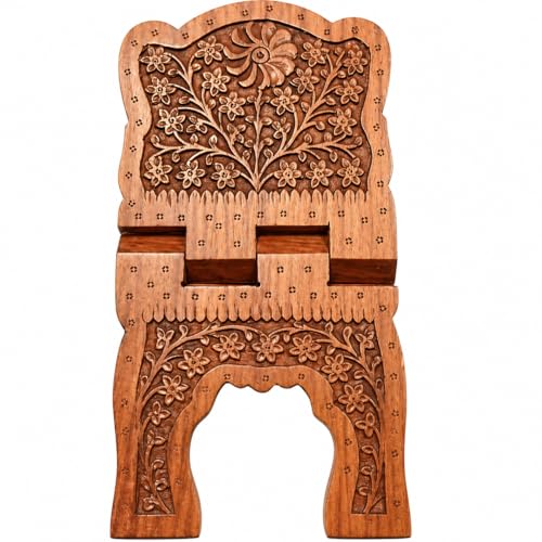 Mother's Day Wooden Wooden Quran Stand Folding Book Holder – Hand Carved Rehal for Quran, Bhagavad Gita, Bible & Prayer Books – Portable Book Reading Stand Home Decor Gift