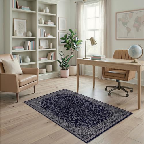 4'x6' Blue Midnight Baroque Filigree Prayer Washable Area Rug - color: Blue/Pattern 20, size: 4' x 6' (Rectangular)