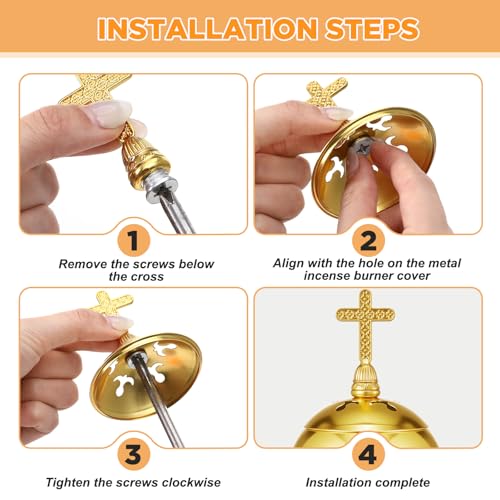 Zonon 1 Set Incense Burner with Tong, Frankincense Charcoal Incense Stand Holder, Ideal for Yoga, Spa, Aromatherapy, Home and Christian Church Censer (Gold,Retro) - color: Gold, size: Retro