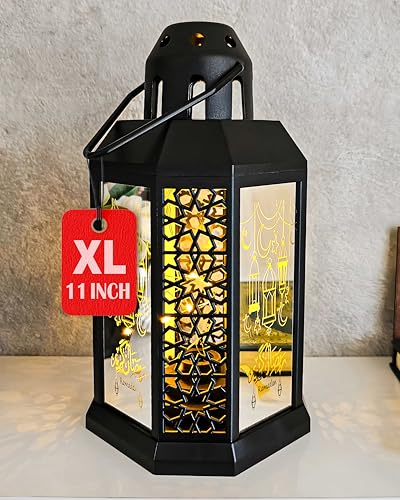 OLEEK Ramadan Lantern Lights (XLarge-11in)- Ramadan Decorations for Home 2026 - Ramadan Decor - Ramadan Lights - Ramadan Lanterns Decorative - Ramadan Lanterns for Kids - Ramadan Gifts فانوس رمضان - color: Black