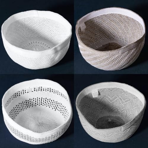 4 Pcs Muslim Knit Kufi Hats Islamic Crochet Prayer Beanie Cap Knitted Taqiyah Takke Skull Topi Eid Ramadan Gift - color: Color a