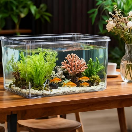 7 Gallon Plastic Fish Tank Large Bowl Shatterproof with Crystal Clear Clarity for Terrarium, Flower Vase Centerpiece Gift for Fish Lovers (Square) - size: 7 Gallon, style: Square