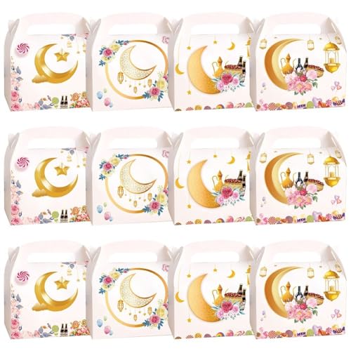 Sanfly Eid Mubarak Candy Box 12 Pack Ramadan Boxes Eid Mubarak Gift Boxes Star Moon Lantern Party Favor with Handle for Eid Fitr - color: B
