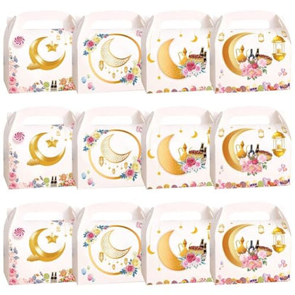 Sanfly Eid Mubarak Candy Box 12 Pack Ramadan Boxes Eid Mubarak Gift Boxes Star Moon Lantern Party Favor with Handle for Eid Fitr - color: B