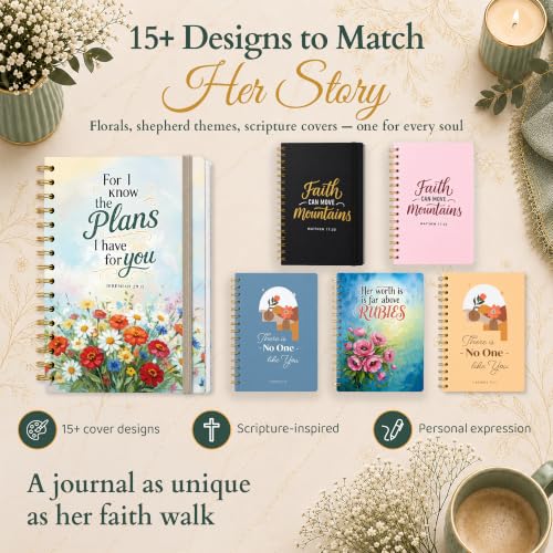 Hardcover Blank Christian Notebook – 140 Pages – Jeremiah 29:11 | Lined Pages with Bible Verse Cover – Inspirational Writing Spiral Notebook for Bible Study, "For I Know the Plans" - color: Plans
