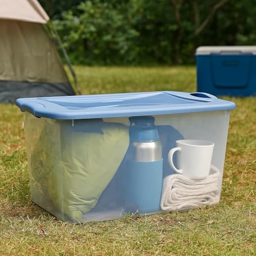Clear/Light Blue 6-Pack 66 Qt Plastic Storage Bins with Secure Latching Lids, Stackable Heavy-Duty Storage Boxes for Camping Gear, Sports Equipment, Tools & Home Organization - Home Organizer