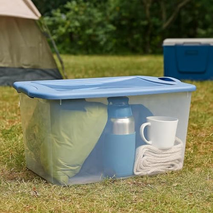 Clear/Light Blue 6-Pack 66 Qt Plastic Storage Bins with Secure Latching Lids, Stackable Heavy-Duty Storage Boxes for Camping Gear, Sports Equipment, Tools & Home Organization - Home Organizer