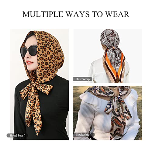 LumiSyne Satin Head Scarf Women Hijab Leopard Print Head Covering Headwear Turban Bandanas Sunscreen Scarf For Travel Beach