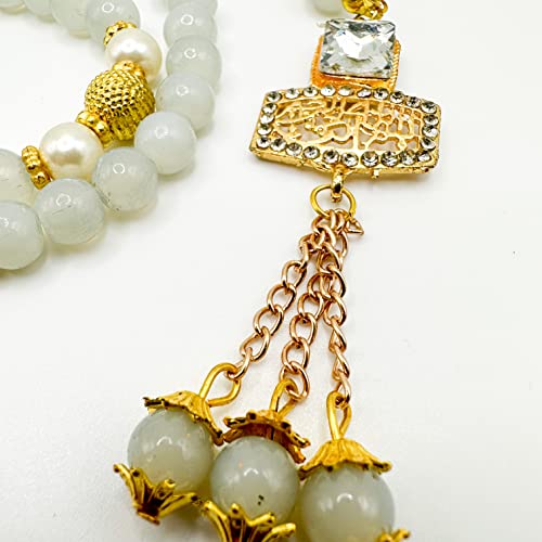 Real Light Grey Pearl Bismillah Islamic Prayer Beads, Natural Stone, 99 Beads, Tasbih, Misbaha, Tasbeeh, Rosary, Misbah, Tesbih, 6mm