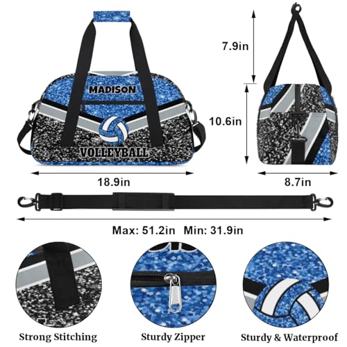 Personalized Volleyball Bag for Teens, Custom Dance Bag Name Overnight Small Duffel Bag for Practice Gymnastics Ballet Sports Bag, Blue and Black Glitters Sequins - color: Blue Black