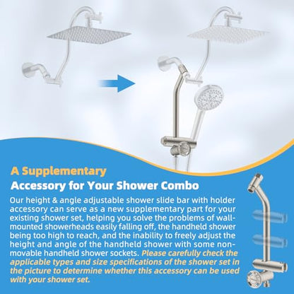 Hibbent All Metal 4 Way Shower Diverter, Showerhead Holder, Brushed Nickel | Easy Reach Diverter Valve with Pause Mode, 13.5" Stainless Steel Slide Bar, 4-Setting Replacement for Handheld & Fixed Shower - color: Brushed Nickel